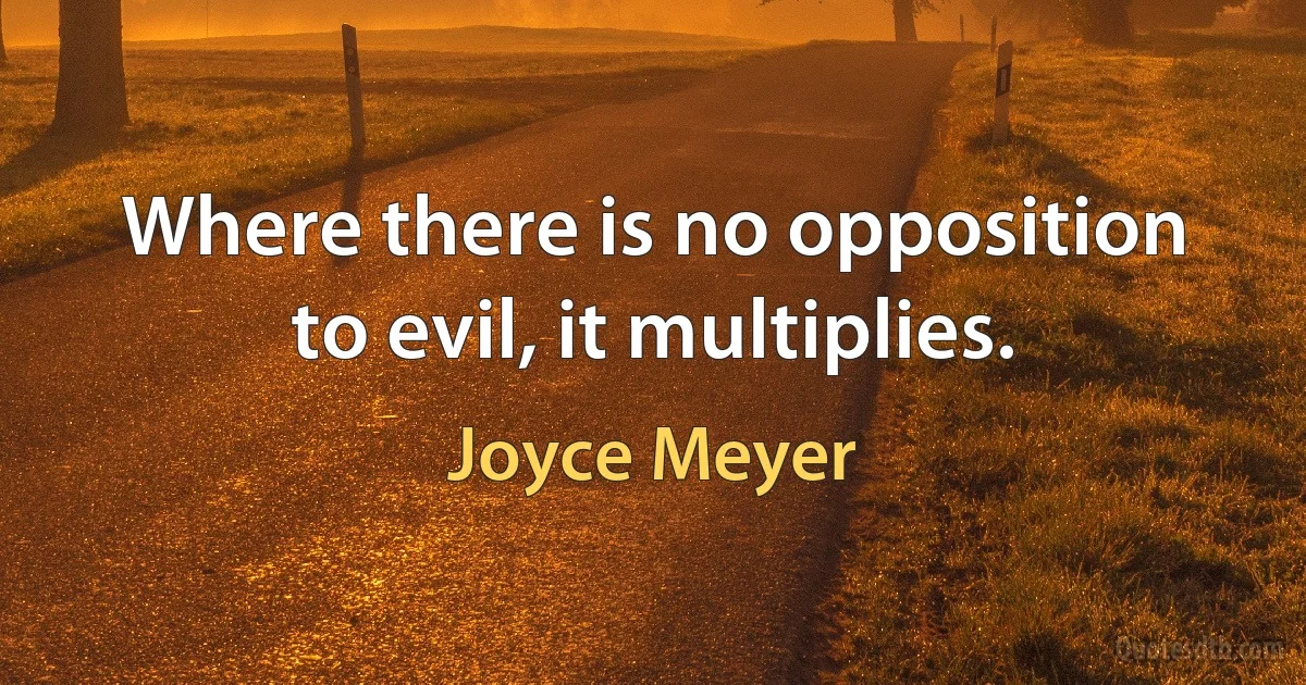 Where there is no opposition to evil, it multiplies. (Joyce Meyer)