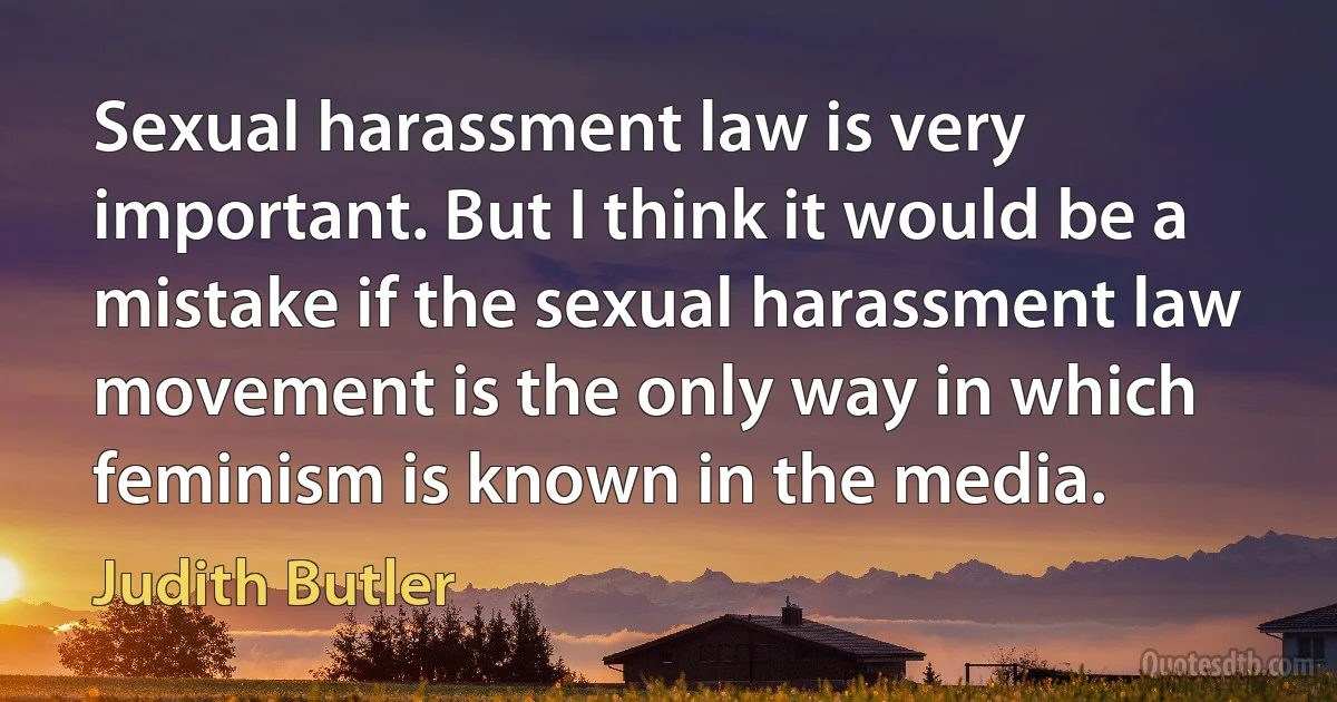 Sexual harassment law is very important. But I think it would be a mistake if the sexual harassment law movement is the only way in which feminism is known in the media. (Judith Butler)