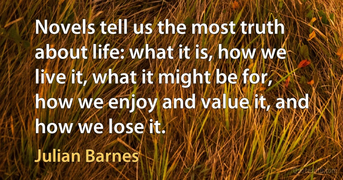 Novels tell us the most truth about life: what it is, how we live it, what it might be for, how we enjoy and value it, and how we lose it. (Julian Barnes)