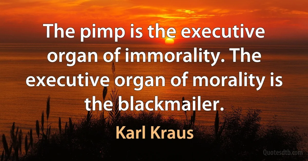 The pimp is the executive organ of immorality. The executive organ of morality is the blackmailer. (Karl Kraus)