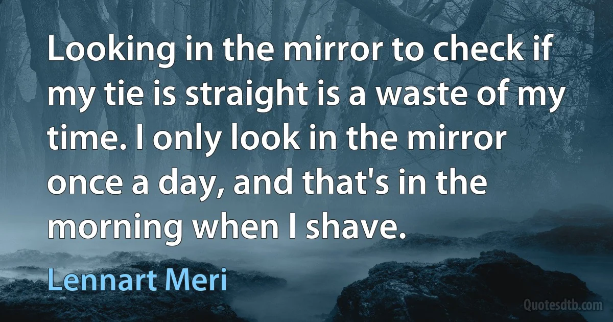 Looking in the mirror to check if my tie is straight is a waste of my time. I only look in the mirror once a day, and that's in the morning when I shave. (Lennart Meri)