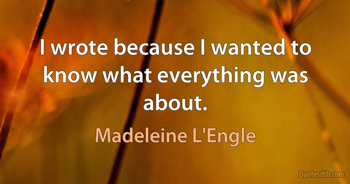 I wrote because I wanted to know what everything was about. (Madeleine L'Engle)