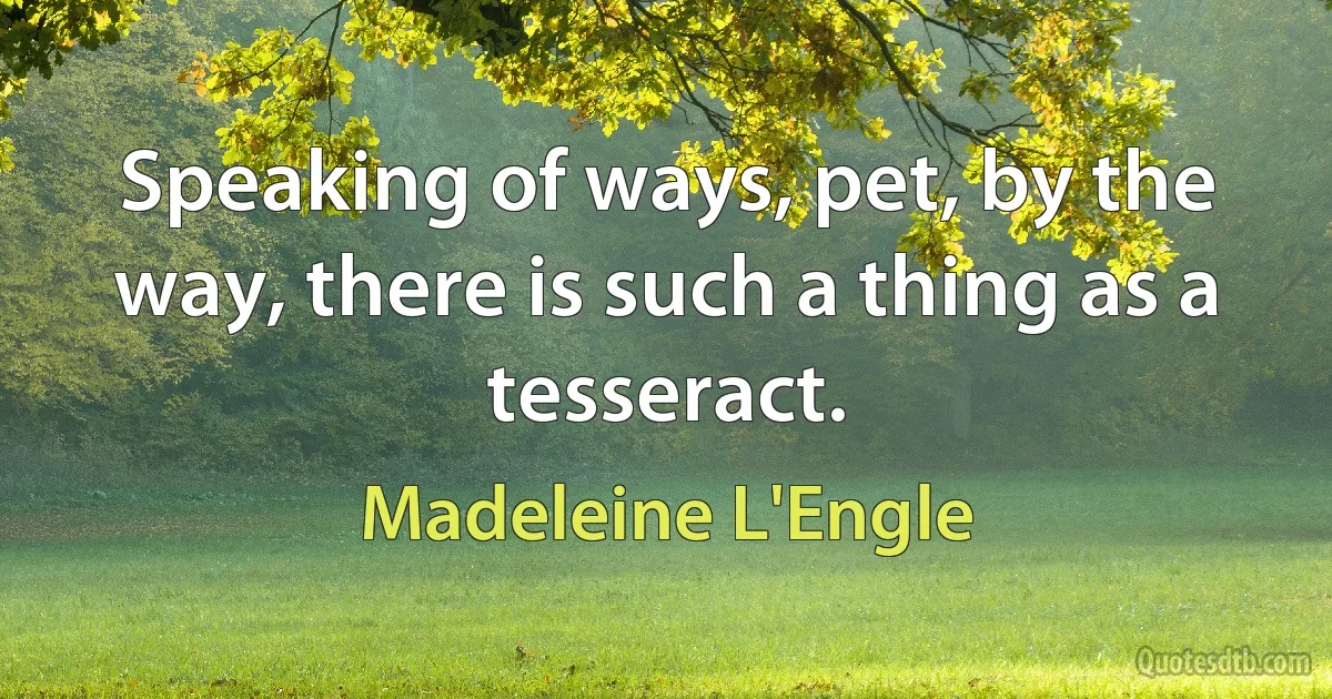 Speaking of ways, pet, by the way, there is such a thing as a tesseract. (Madeleine L'Engle)