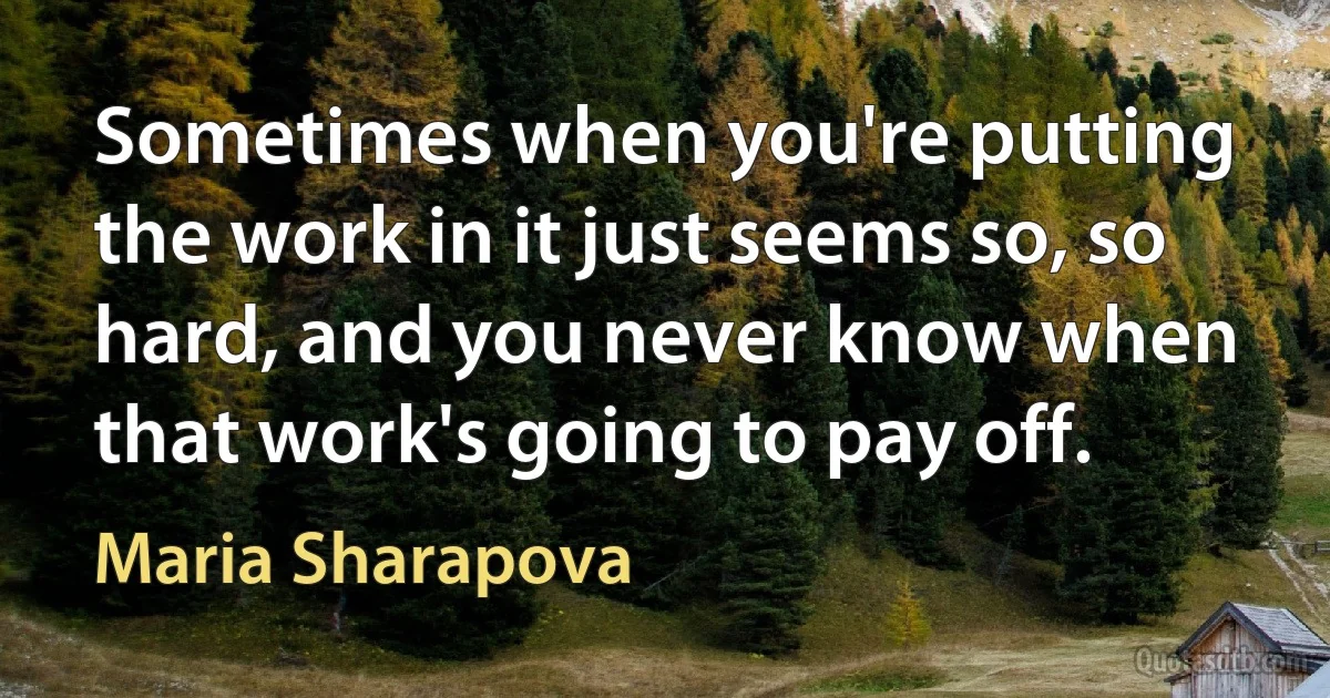 Sometimes when you're putting the work in it just seems so, so hard, and you never know when that work's going to pay off. (Maria Sharapova)