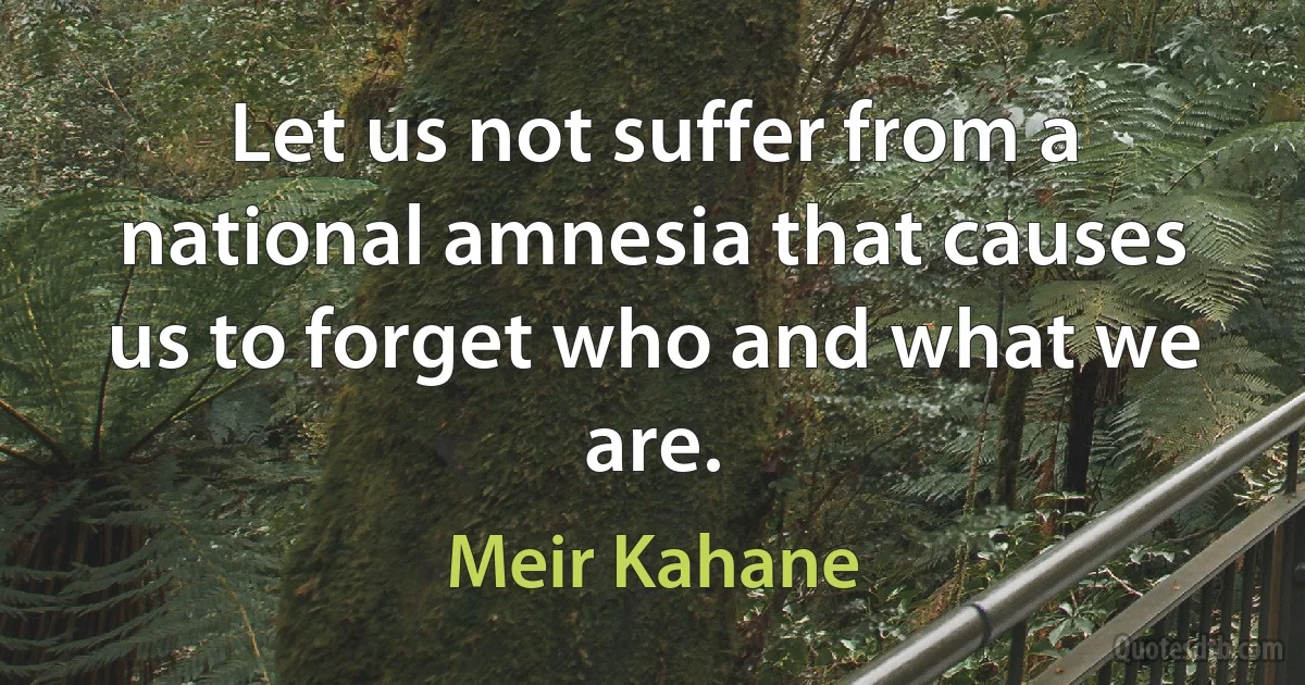 Let us not suffer from a national amnesia that causes us to forget who and what we are. (Meir Kahane)