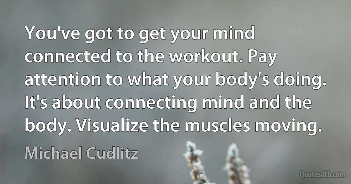 You've got to get your mind connected to the workout. Pay attention to what your body's doing. It's about connecting mind and the body. Visualize the muscles moving. (Michael Cudlitz)