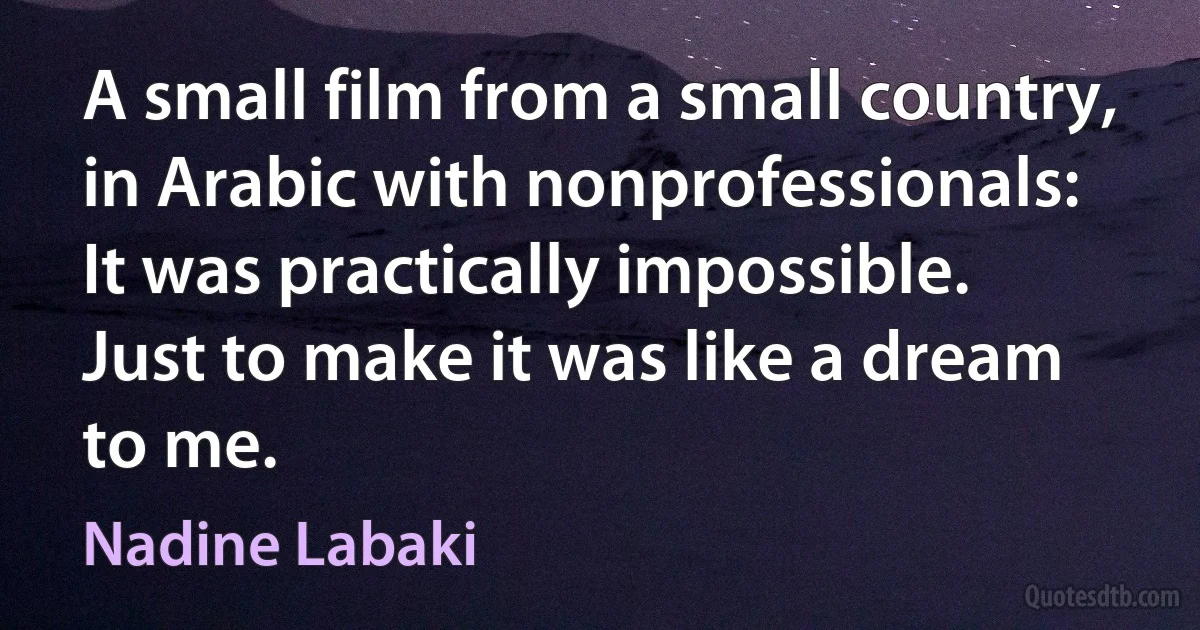 A small film from a small country, in Arabic with nonprofessionals: It was practically impossible. Just to make it was like a dream to me. (Nadine Labaki)