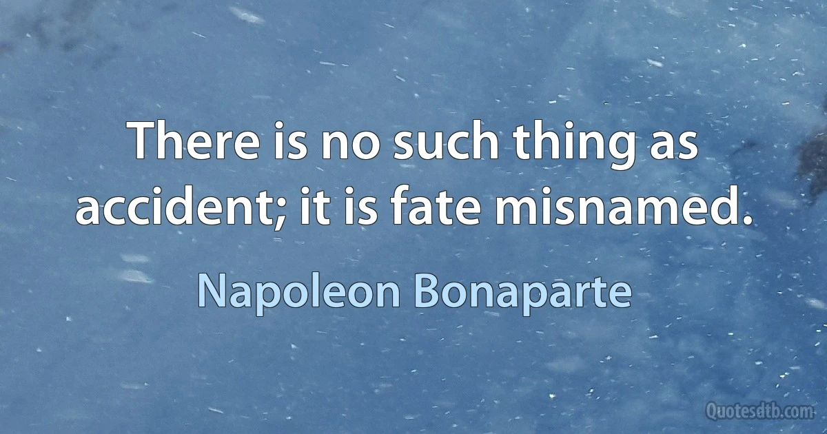 There is no such thing as accident; it is fate misnamed. (Napoleon Bonaparte)