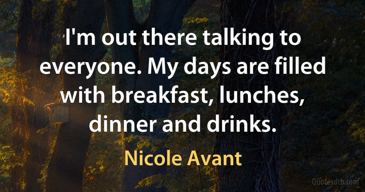 I'm out there talking to everyone. My days are filled with breakfast, lunches, dinner and drinks. (Nicole Avant)