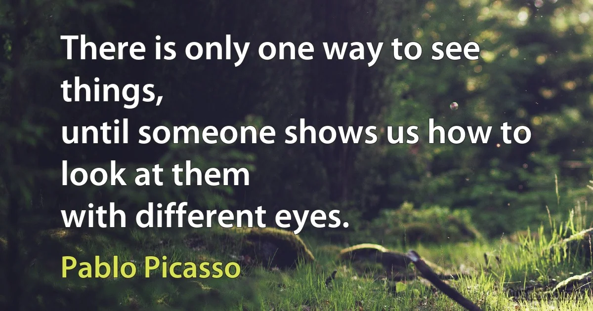 There is only one way to see things,
until someone shows us how to look at them
with different eyes. (Pablo Picasso)