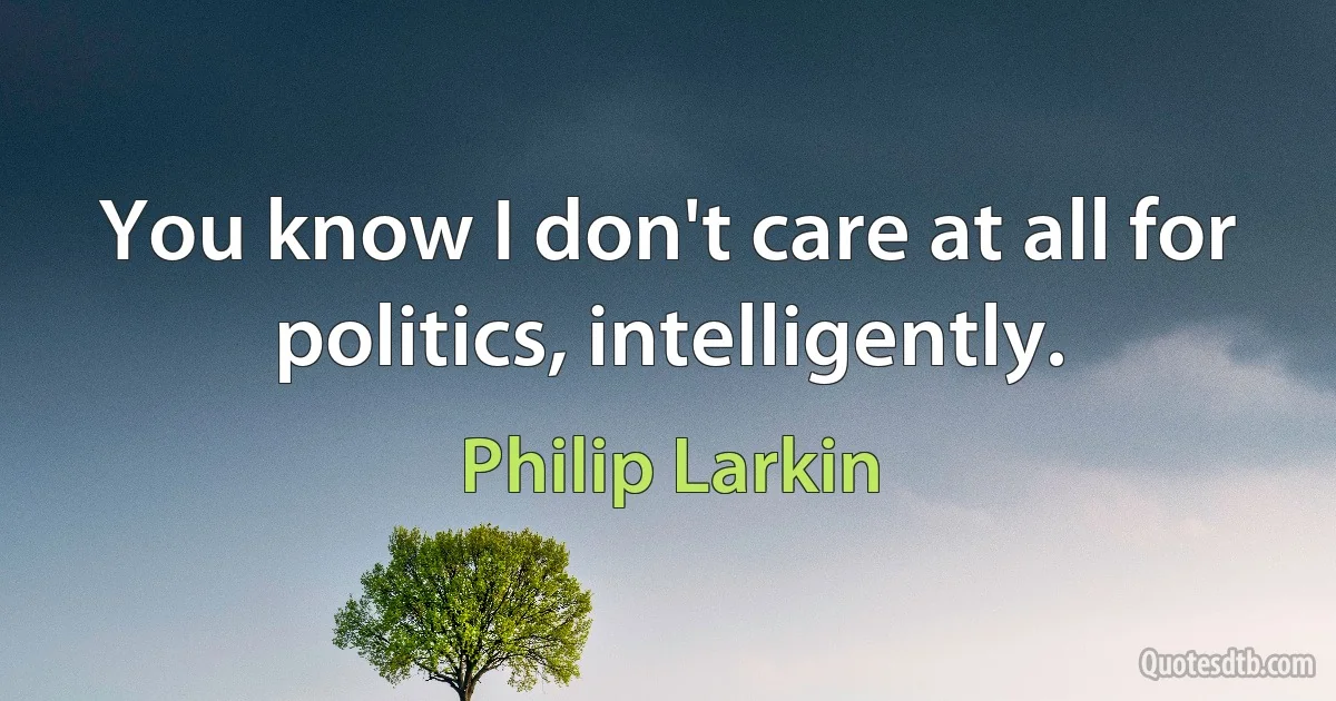 You know I don't care at all for politics, intelligently. (Philip Larkin)