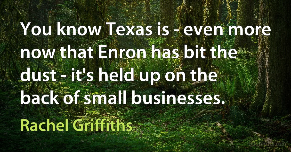 You know Texas is - even more now that Enron has bit the dust - it's held up on the back of small businesses. (Rachel Griffiths)