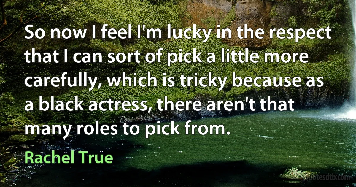 So now I feel I'm lucky in the respect that I can sort of pick a little more carefully, which is tricky because as a black actress, there aren't that many roles to pick from. (Rachel True)