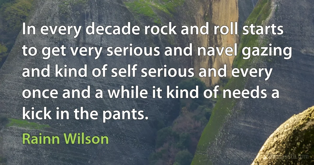 In every decade rock and roll starts to get very serious and navel gazing and kind of self serious and every once and a while it kind of needs a kick in the pants. (Rainn Wilson)