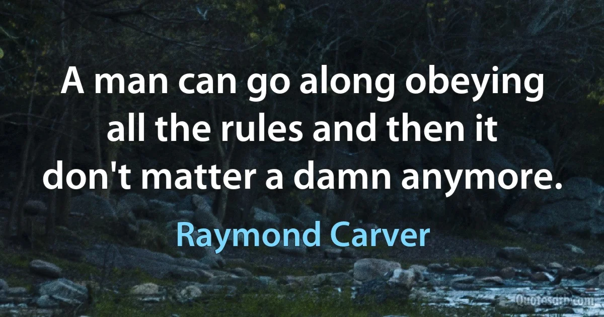 A man can go along obeying all the rules and then it don't matter a damn anymore. (Raymond Carver)