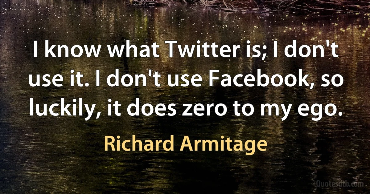 I know what Twitter is; I don't use it. I don't use Facebook, so luckily, it does zero to my ego. (Richard Armitage)