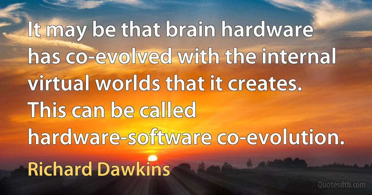 It may be that brain hardware has co-evolved with the internal virtual worlds that it creates. This can be called hardware-software co-evolution. (Richard Dawkins)