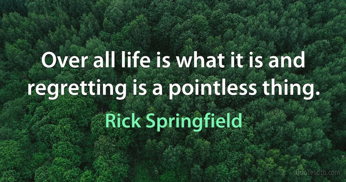 Over all life is what it is and regretting is a pointless thing. (Rick Springfield)