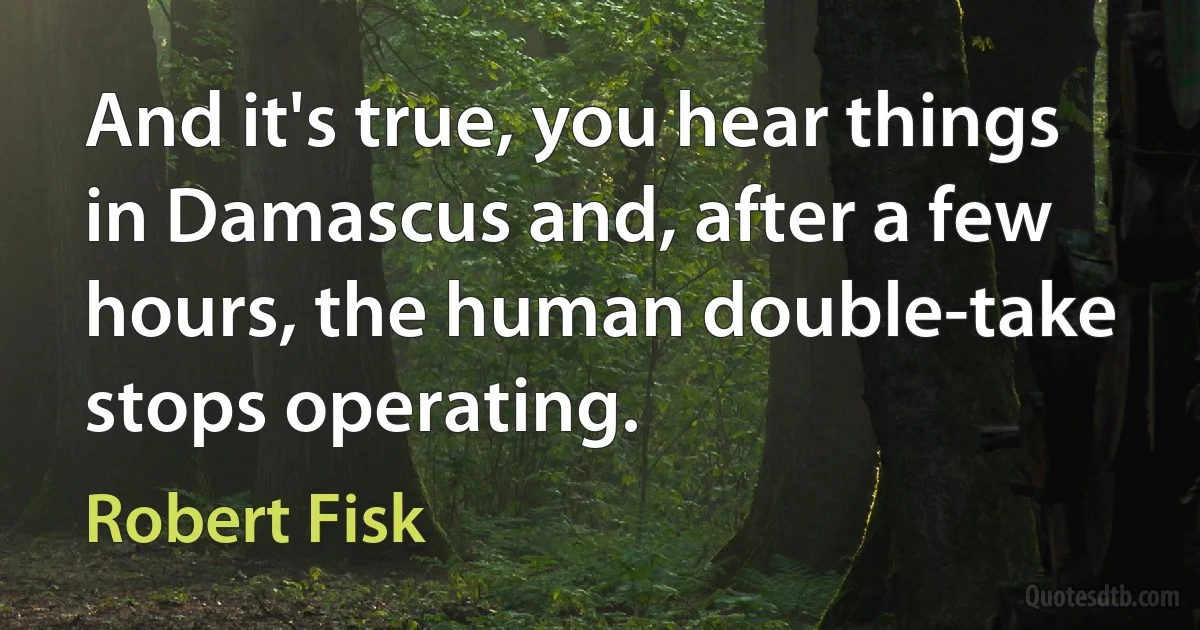 And it's true, you hear things in Damascus and, after a few hours, the human double-take stops operating. (Robert Fisk)