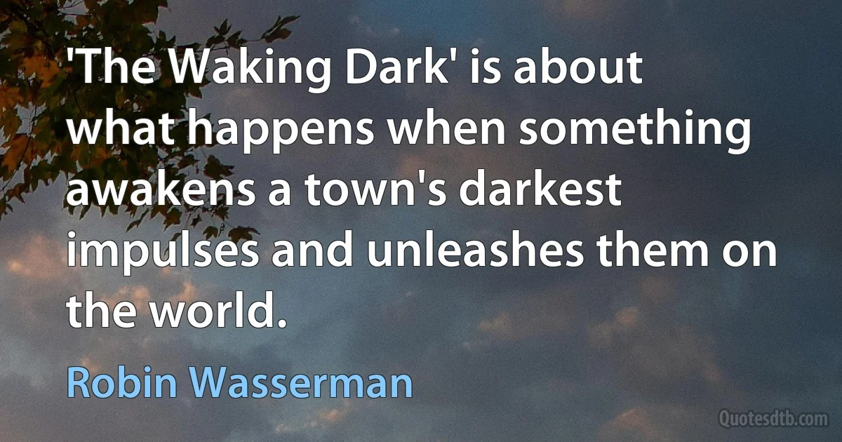 'The Waking Dark' is about what happens when something awakens a town's darkest impulses and unleashes them on the world. (Robin Wasserman)