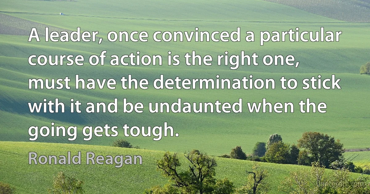 A leader, once convinced a particular course of action is the right one, must have the determination to stick with it and be undaunted when the going gets tough. (Ronald Reagan)