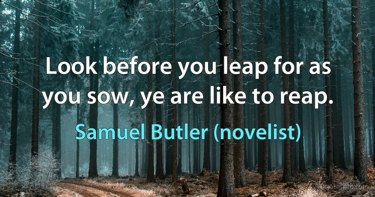 Look before you leap for as you sow, ye are like to reap. (Samuel Butler (novelist))