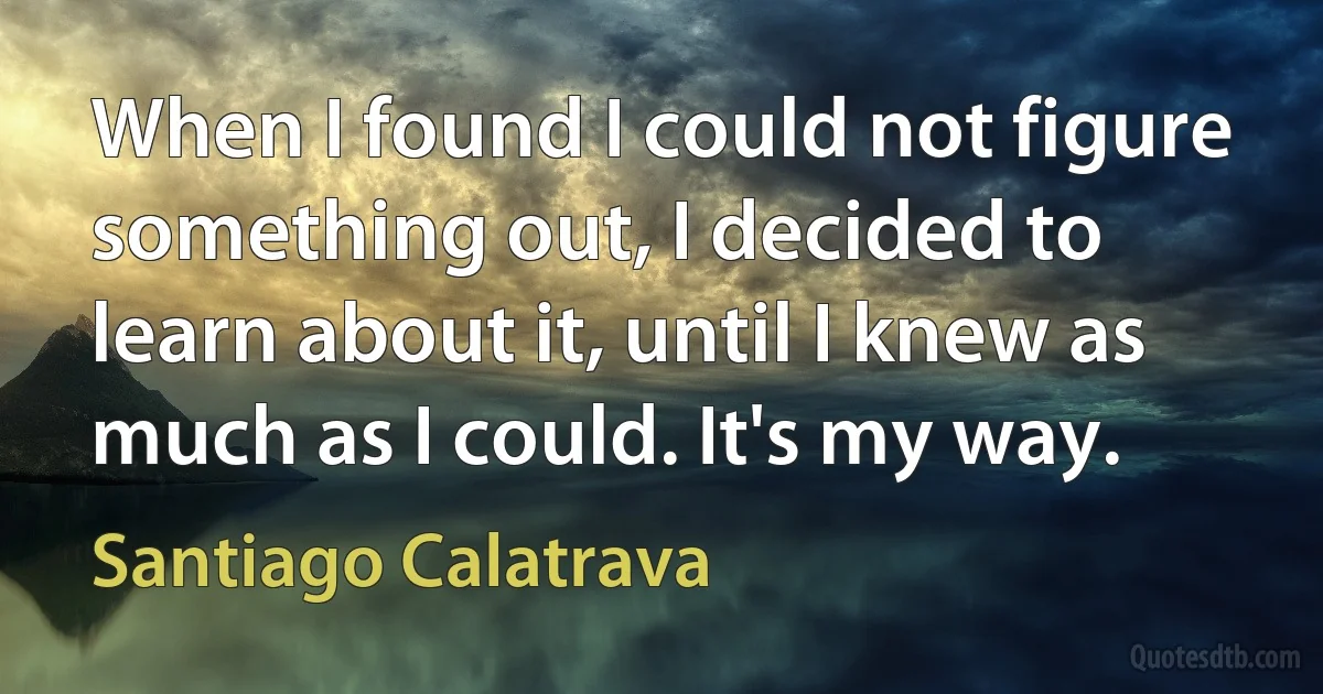 When I found I could not figure something out, I decided to learn about it, until I knew as much as I could. It's my way. (Santiago Calatrava)