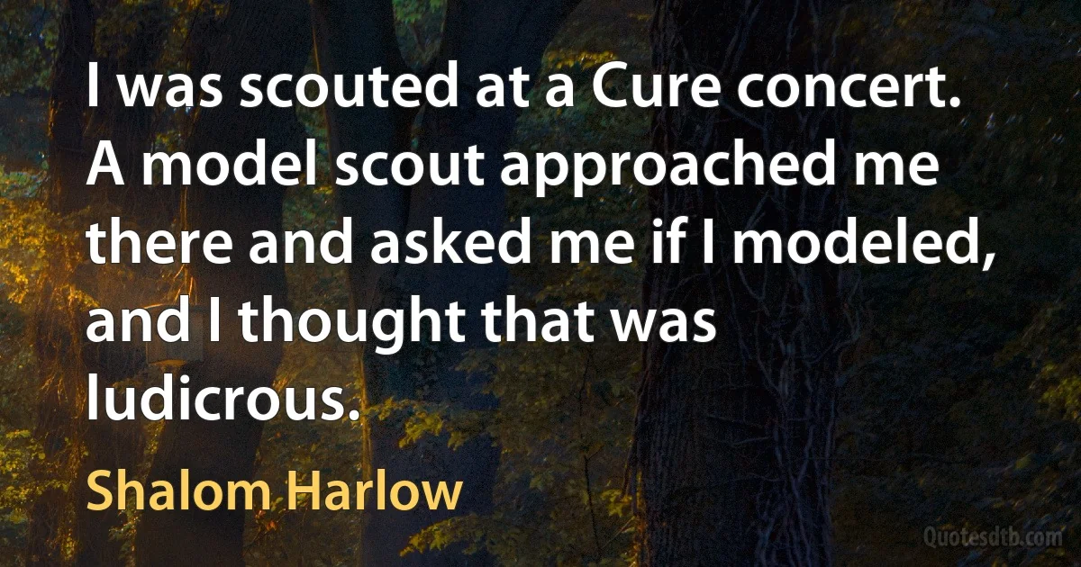 I was scouted at a Cure concert. A model scout approached me there and asked me if I modeled, and I thought that was ludicrous. (Shalom Harlow)