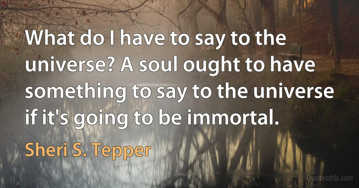 What do I have to say to the universe? A soul ought to have something to say to the universe if it's going to be immortal. (Sheri S. Tepper)