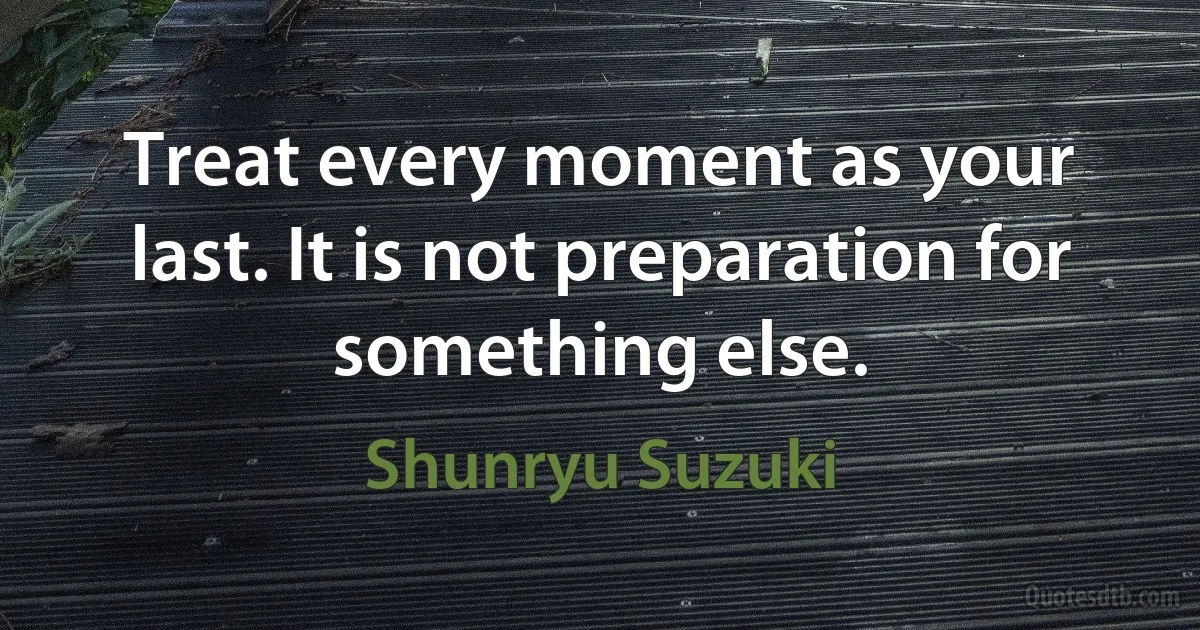 Treat every moment as your last. It is not preparation for something else. (Shunryu Suzuki)