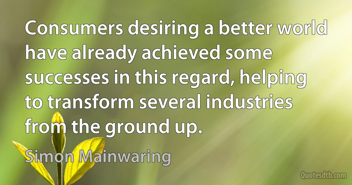 Consumers desiring a better world have already achieved some successes in this regard, helping to transform several industries from the ground up. (Simon Mainwaring)