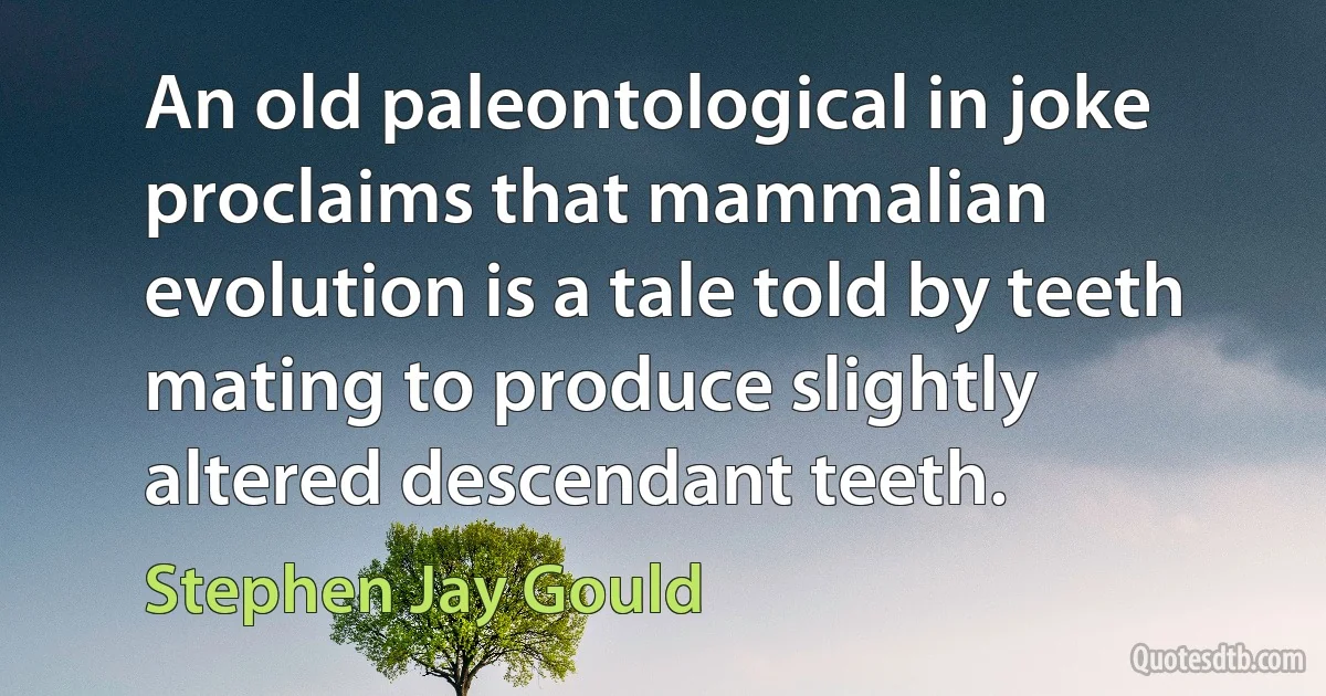 An old paleontological in joke proclaims that mammalian evolution is a tale told by teeth mating to produce slightly altered descendant teeth. (Stephen Jay Gould)