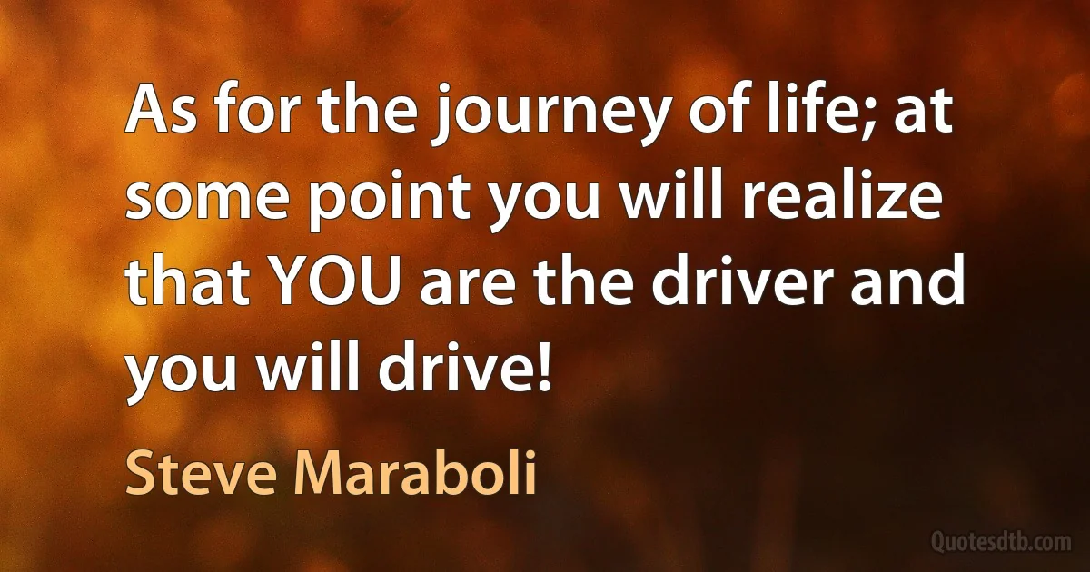 As for the journey of life; at some point you will realize that YOU are the driver and you will drive! (Steve Maraboli)