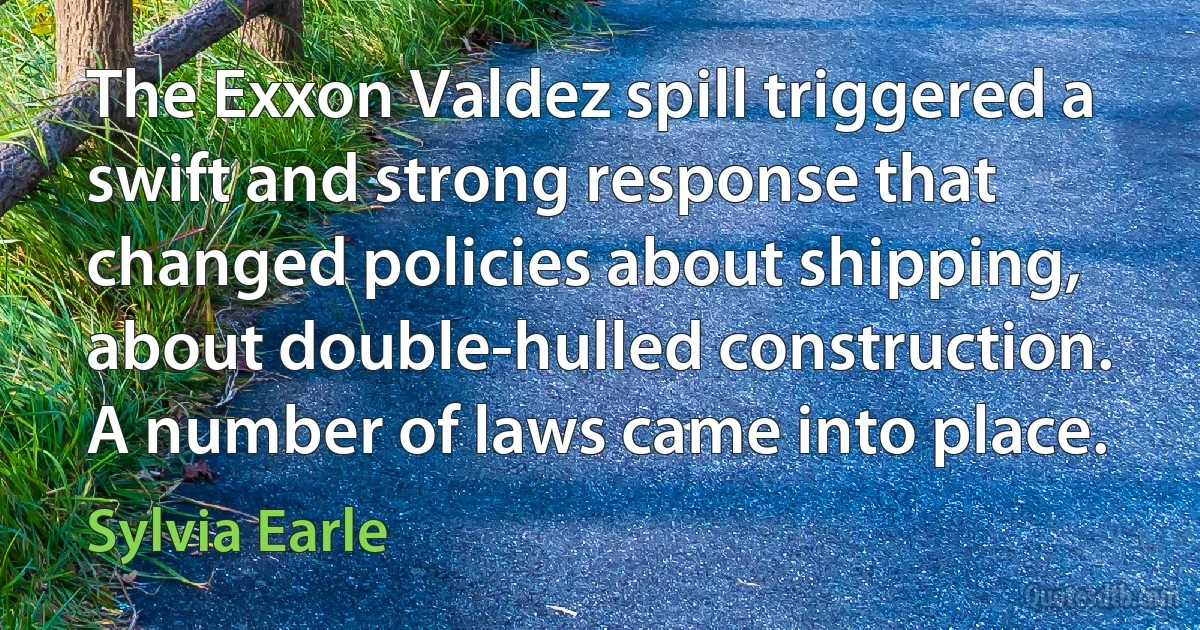 The Exxon Valdez spill triggered a swift and strong response that changed policies about shipping, about double-hulled construction. A number of laws came into place. (Sylvia Earle)