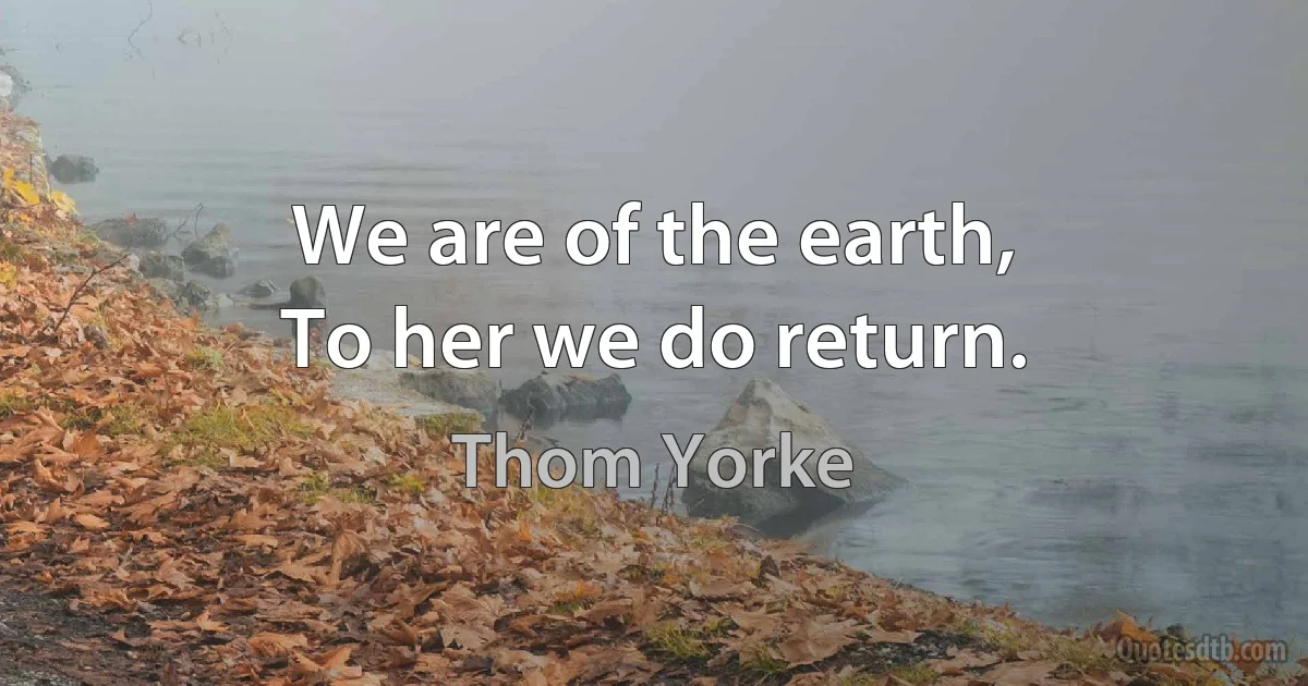 We are of the earth,
To her we do return. (Thom Yorke)