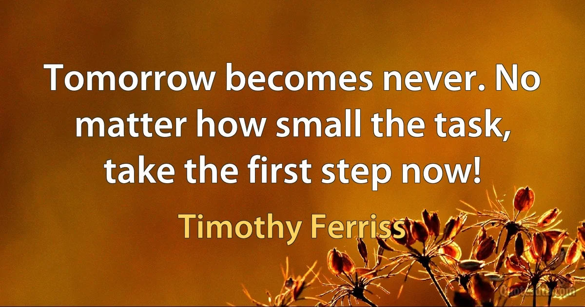 Tomorrow becomes never. No matter how small the task, take the first step now! (Timothy Ferriss)