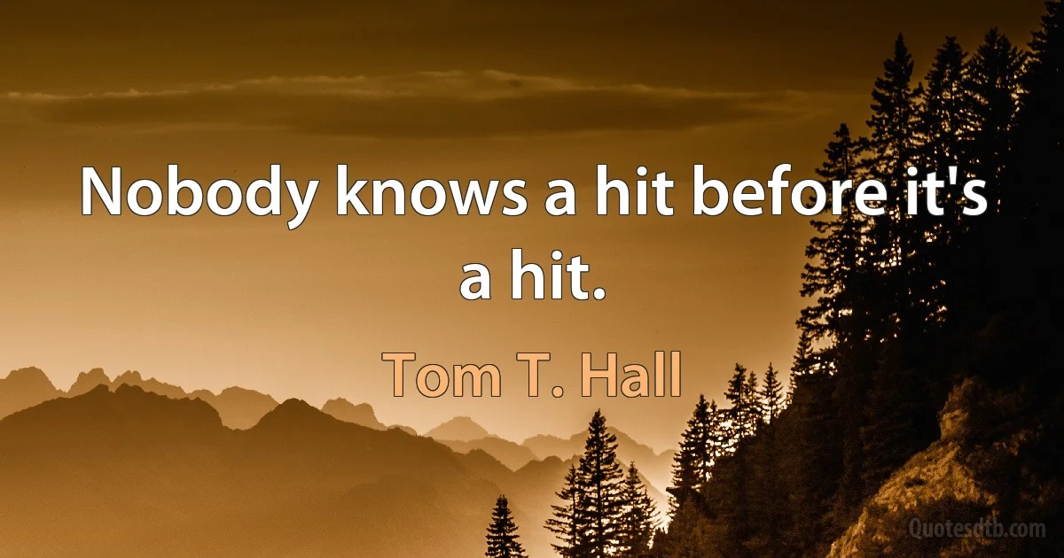 Nobody knows a hit before it's a hit. (Tom T. Hall)