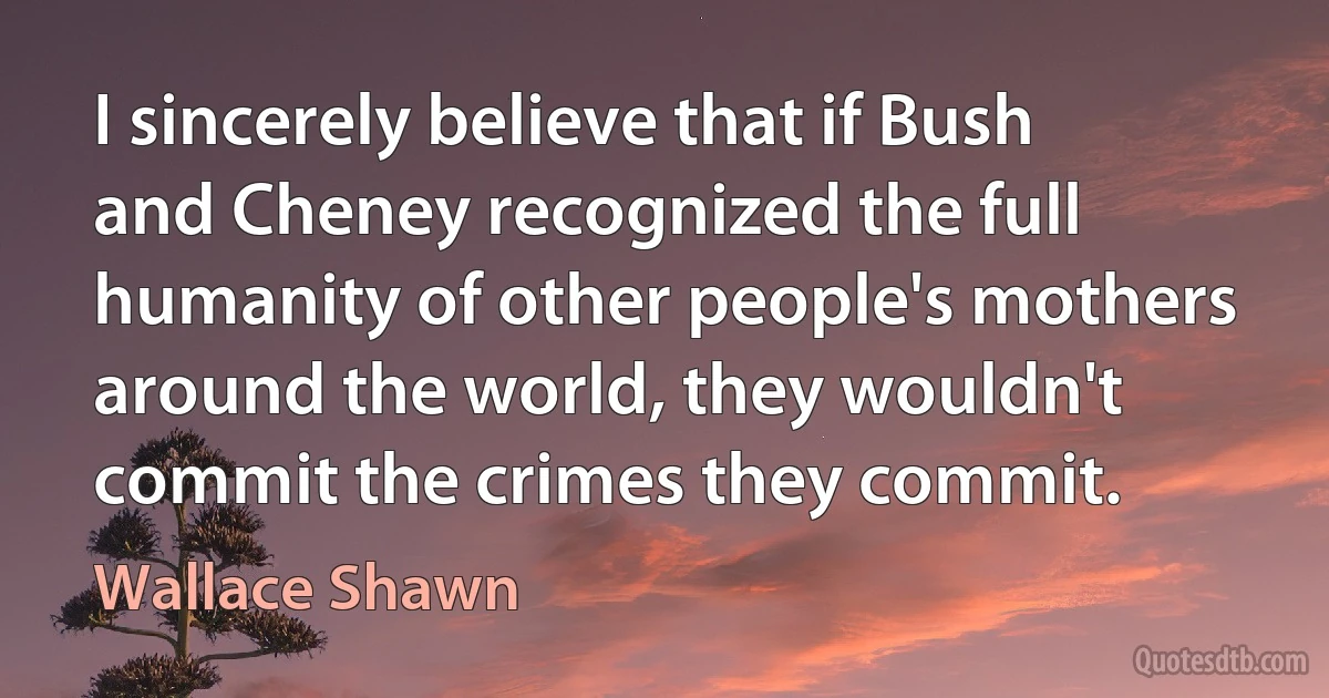 I sincerely believe that if Bush and Cheney recognized the full humanity of other people's mothers around the world, they wouldn't commit the crimes they commit. (Wallace Shawn)