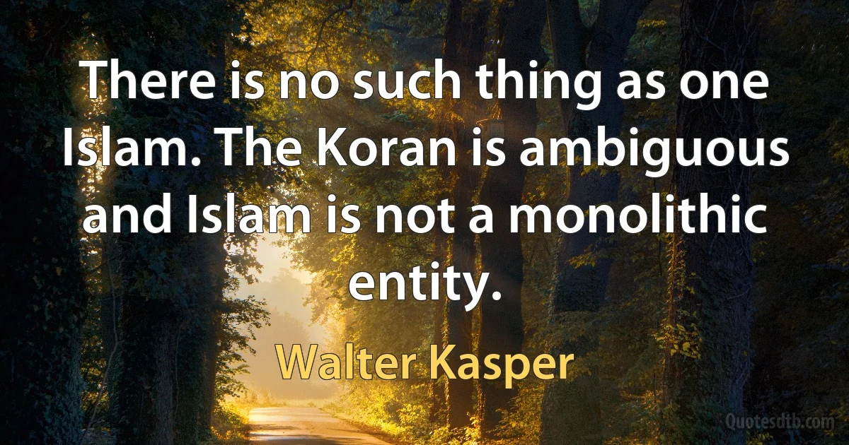 There is no such thing as one Islam. The Koran is ambiguous and Islam is not a monolithic entity. (Walter Kasper)