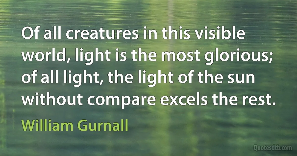 Of all creatures in this visible world, light is the most glorious; of all light, the light of the sun without compare excels the rest. (William Gurnall)