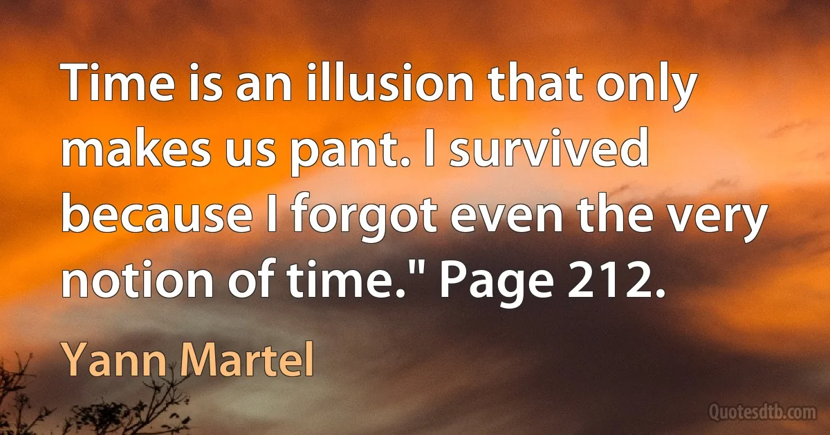 Time is an illusion that only makes us pant. I survived because I forgot even the very notion of time." Page 212. (Yann Martel)