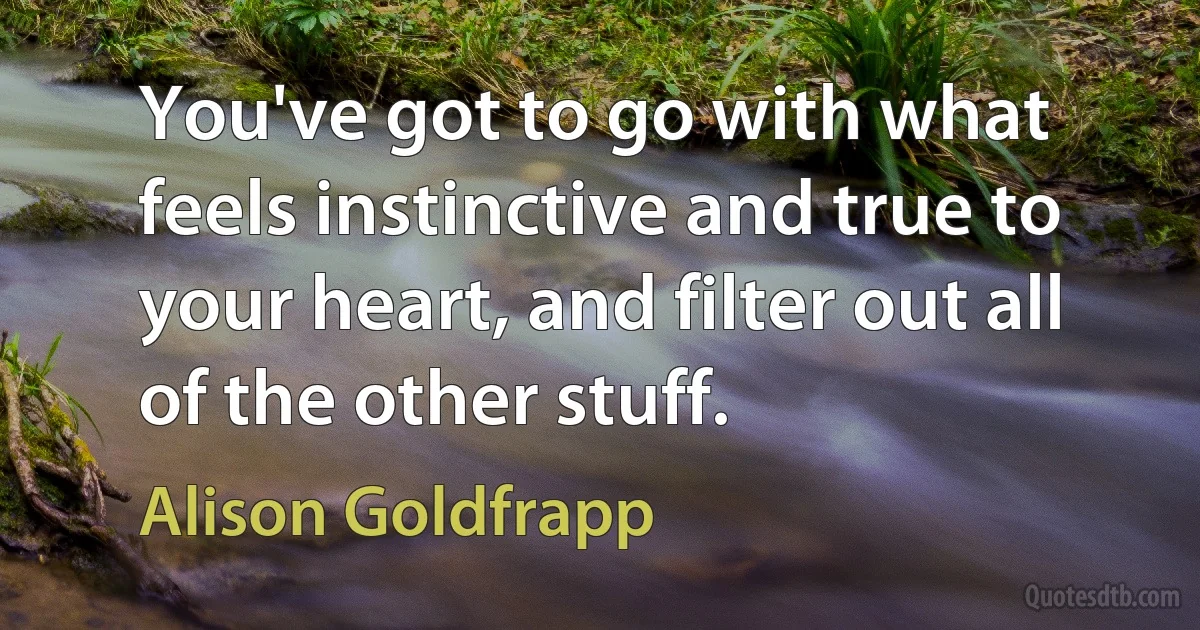 You've got to go with what feels instinctive and true to your heart, and filter out all of the other stuff. (Alison Goldfrapp)