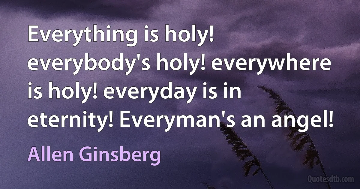 Everything is holy! everybody's holy! everywhere is holy! everyday is in eternity! Everyman's an angel! (Allen Ginsberg)