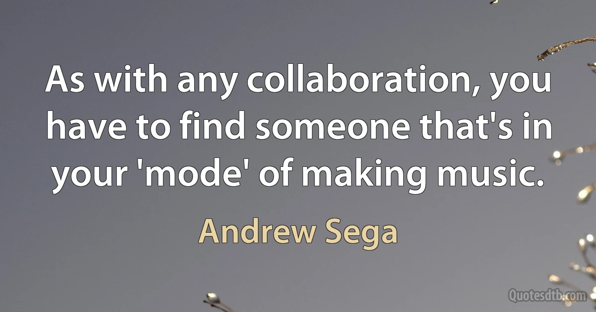 As with any collaboration, you have to find someone that's in your 'mode' of making music. (Andrew Sega)