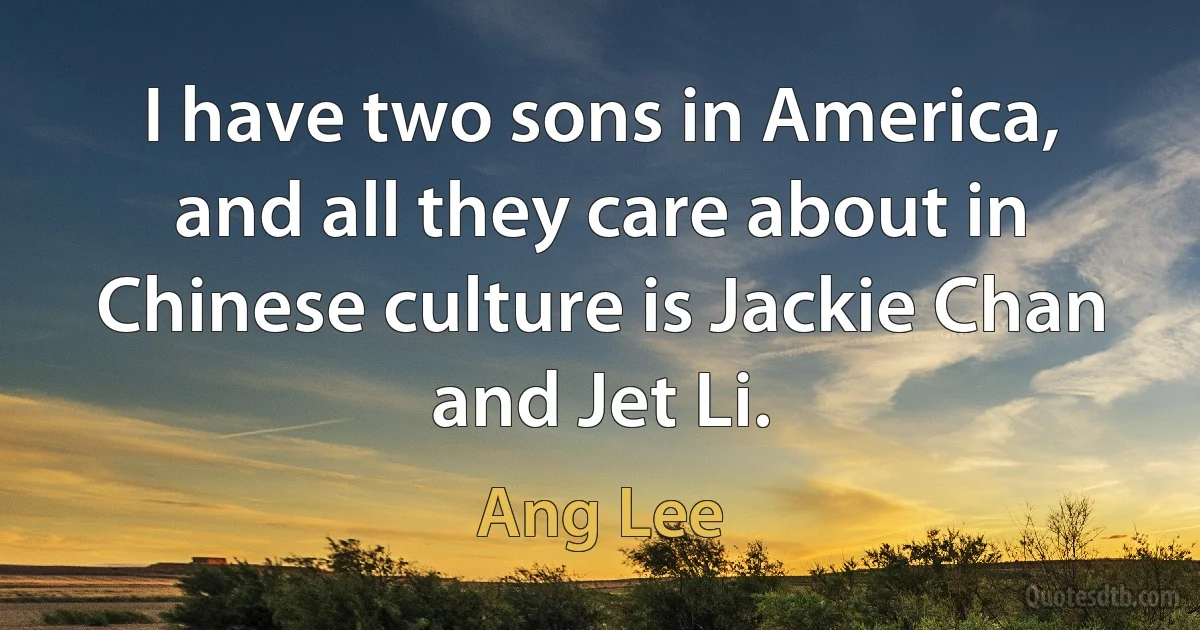 I have two sons in America, and all they care about in Chinese culture is Jackie Chan and Jet Li. (Ang Lee)