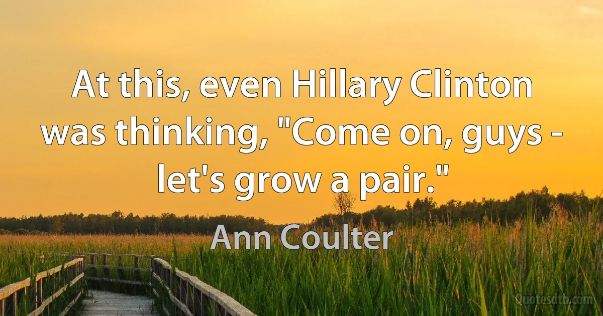 At this, even Hillary Clinton was thinking, "Come on, guys - let's grow a pair." (Ann Coulter)