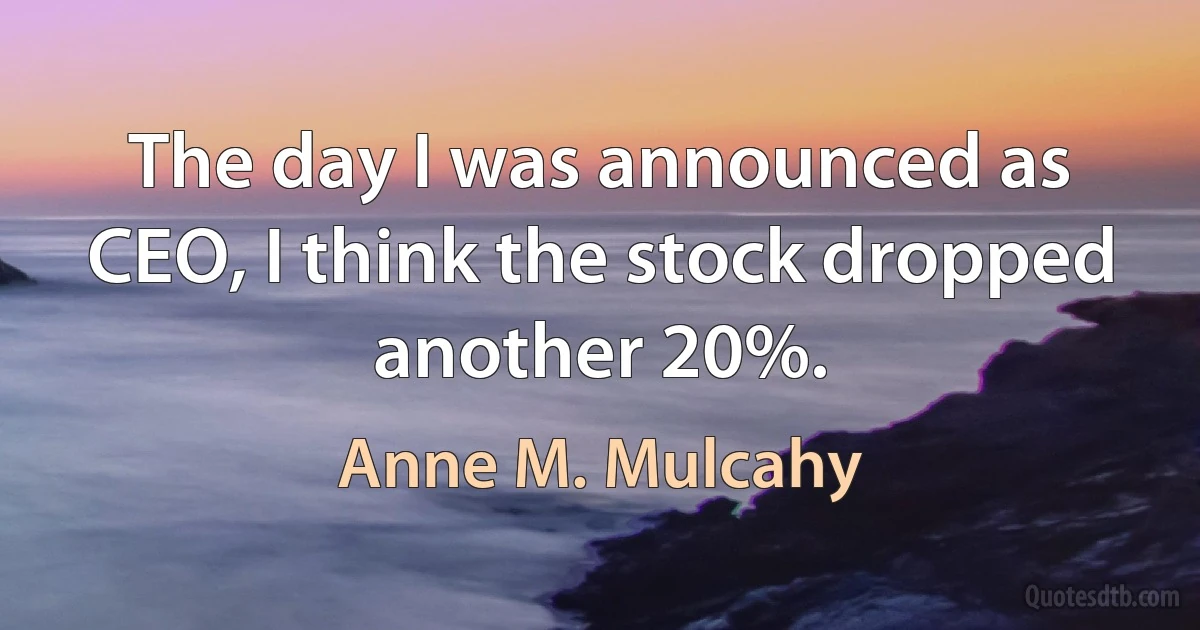 The day I was announced as CEO, I think the stock dropped another 20%. (Anne M. Mulcahy)