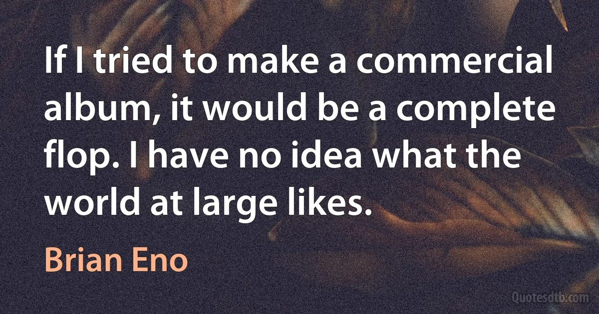 If I tried to make a commercial album, it would be a complete flop. I have no idea what the world at large likes. (Brian Eno)