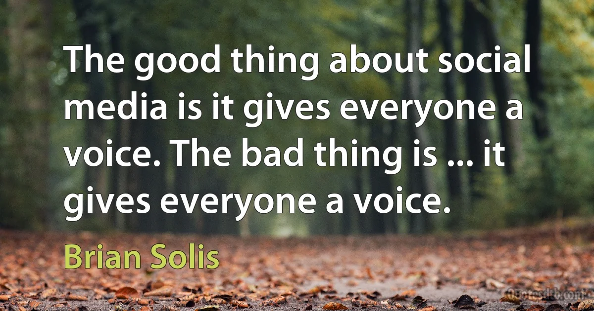 The good thing about social media is it gives everyone a voice. The bad thing is ... it gives everyone a voice. (Brian Solis)