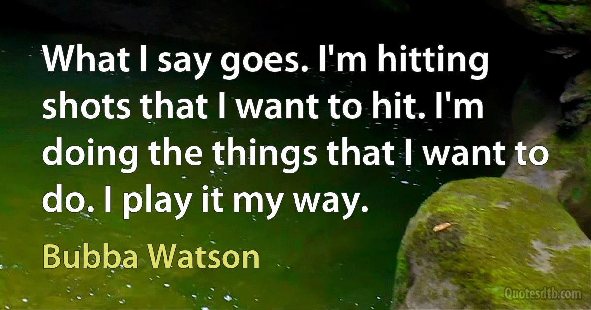 What I say goes. I'm hitting shots that I want to hit. I'm doing the things that I want to do. I play it my way. (Bubba Watson)